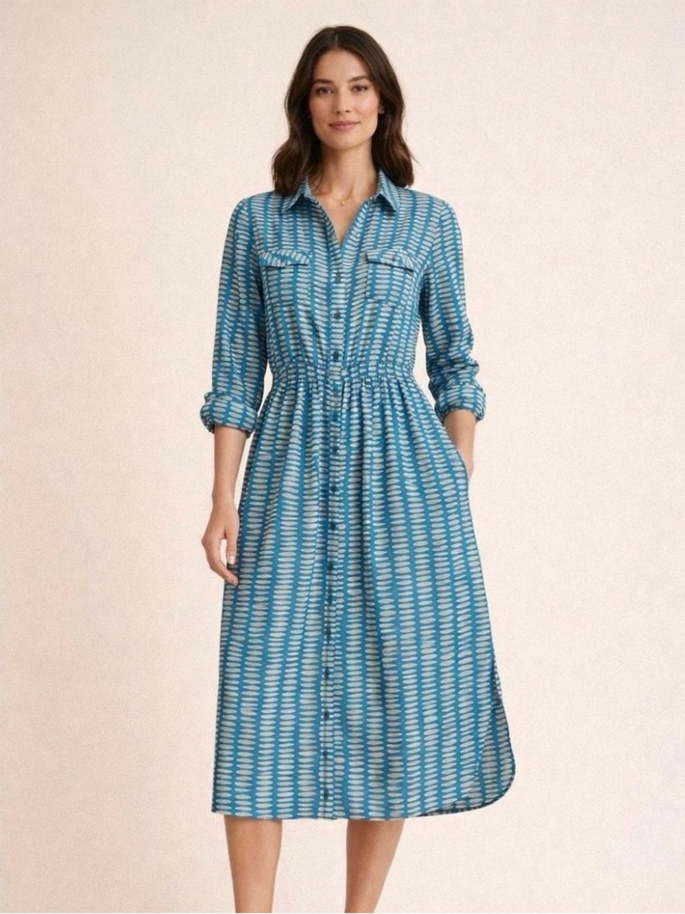 Maeve Anthropologie • Blue Print Button Front Shirt Dress • Size 6